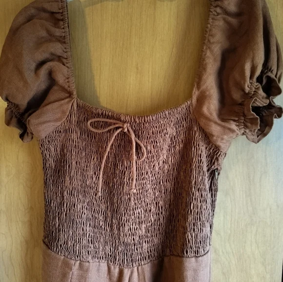 Faithful the Brand 100% Linen Smocked Coquette Princess Orange Jumpsuit NWT 10 - Picture 3 of 14